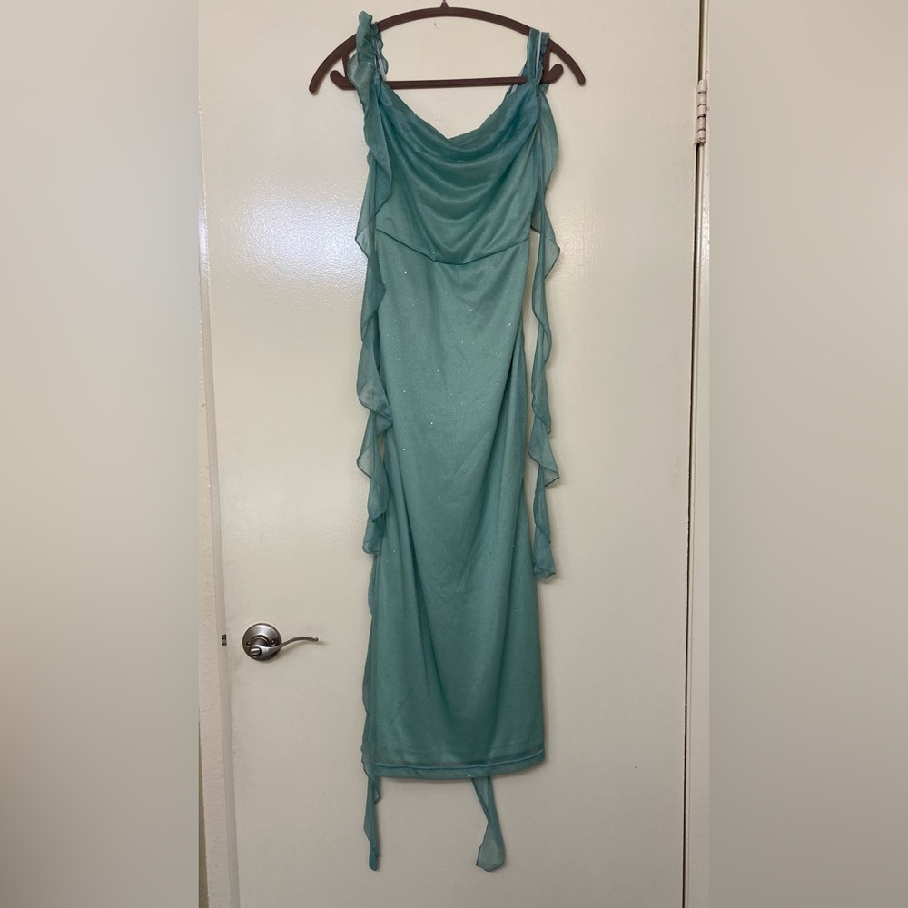 Sage Green Sequins Cowl Neck Midi Dress - Picture 5 of 8